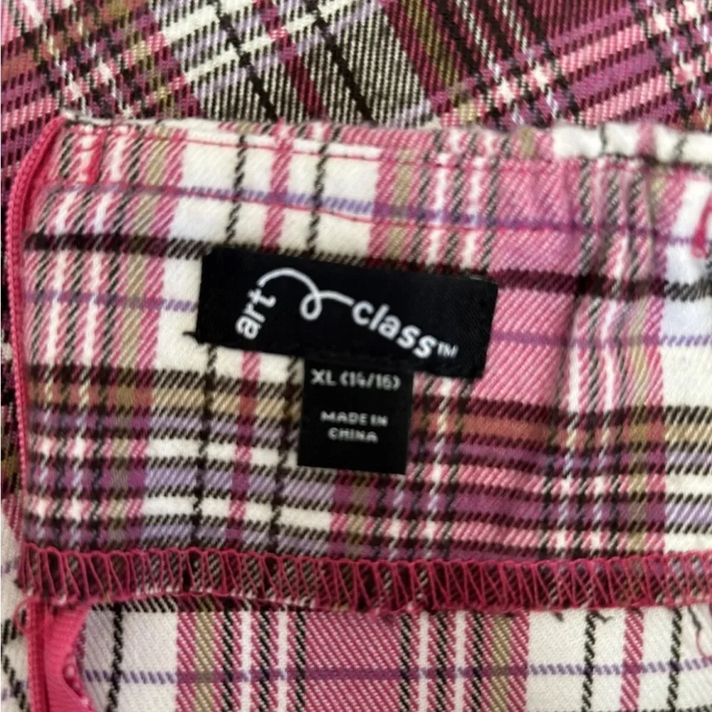 Art Class Mini Skirt Girls Flannel Plaid Brown Pink White Size XL (14/16) Target